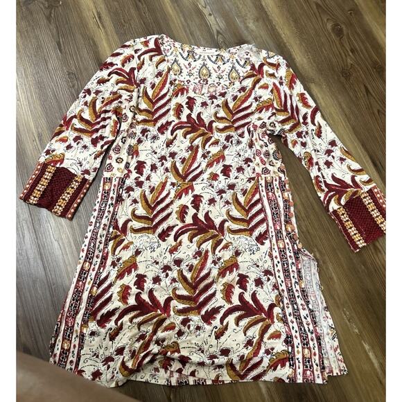 NWT Soft Surroundings Tunic Small Brown Fall Print Gold Button Side Knit Sleeves - Picture 4 of 14